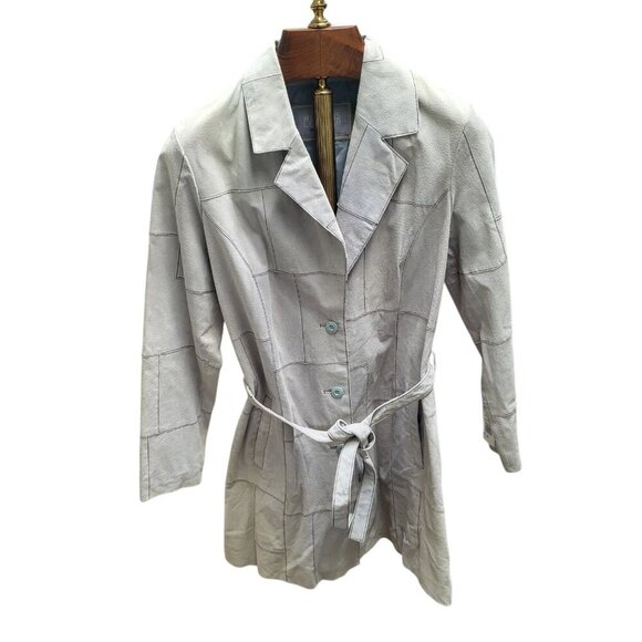 Vintage Wilsons Leather Maxima Stone Gray Suede Belted Driving Jacket Size Large - Picture 1 of 9